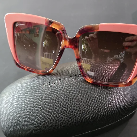 Salvatore Ferragamo Coral and Tortoise Sunglasses display picture 1